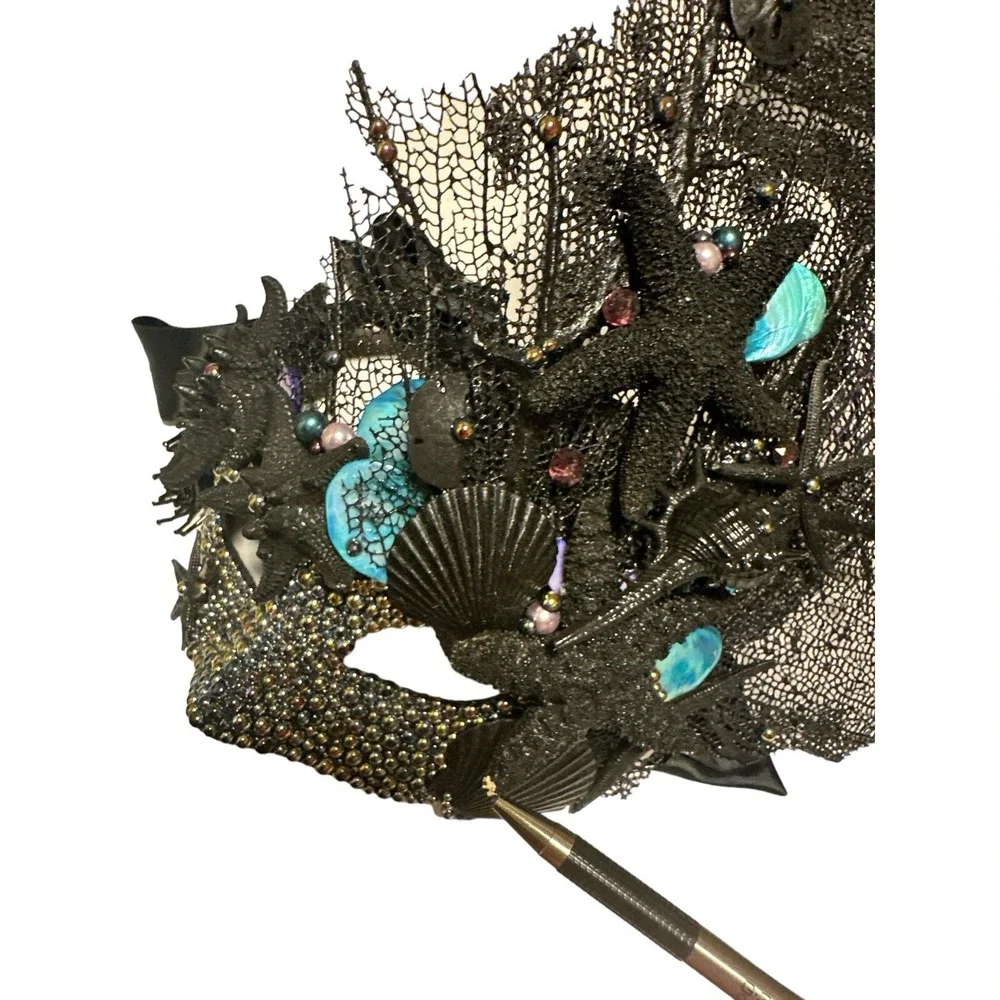 Masquerade Under‎ The Ocean Little Mermaid Seashell Girl Black Mask Ribbon Tie